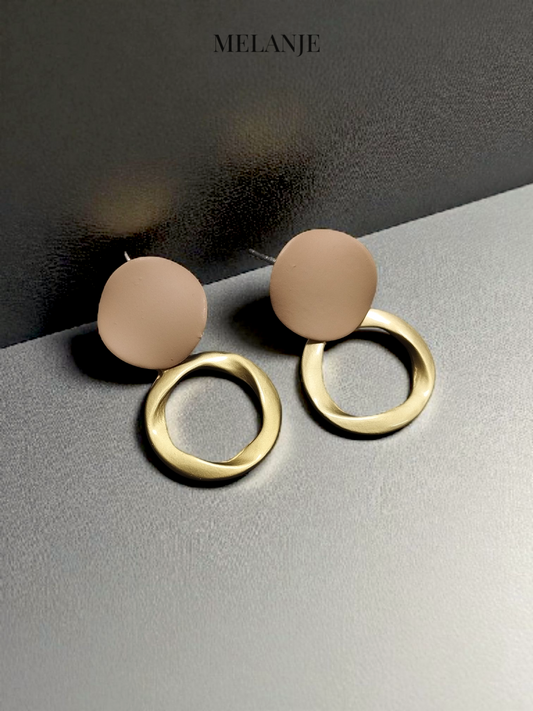 Geometric Round Brown Statement Drop Earrings