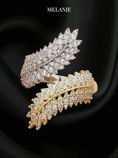 Bypass Leaf Design Cubic Zirconia Bi-Color Wedding Ring
