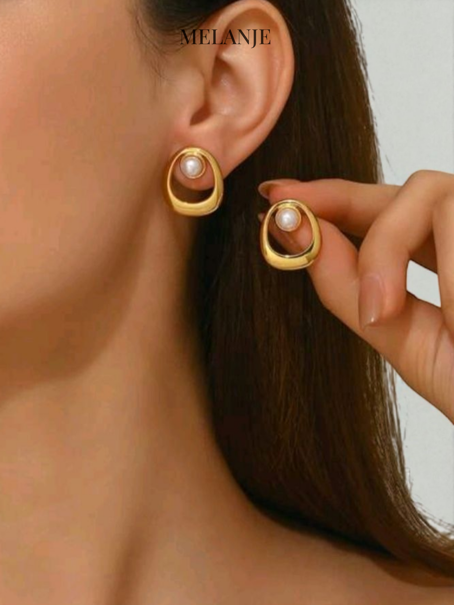 Asymmetric Oval Hollow Faux Pearl Statement Earrings