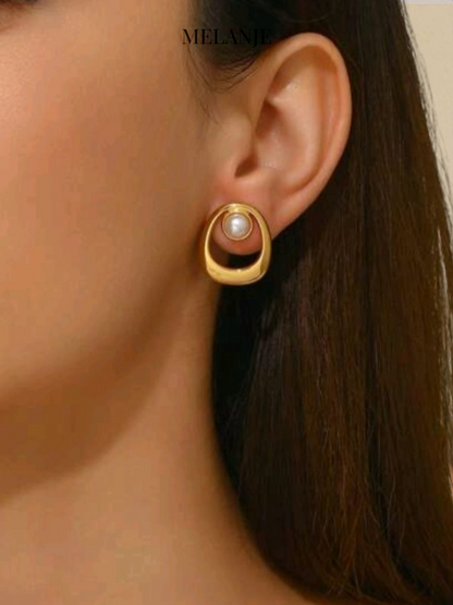 Asymmetric Oval Hollow Faux Pearl Statement Earrings
