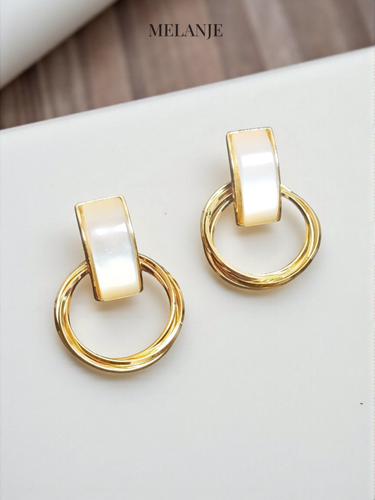 Marble Circular Hoop Stud Earrings