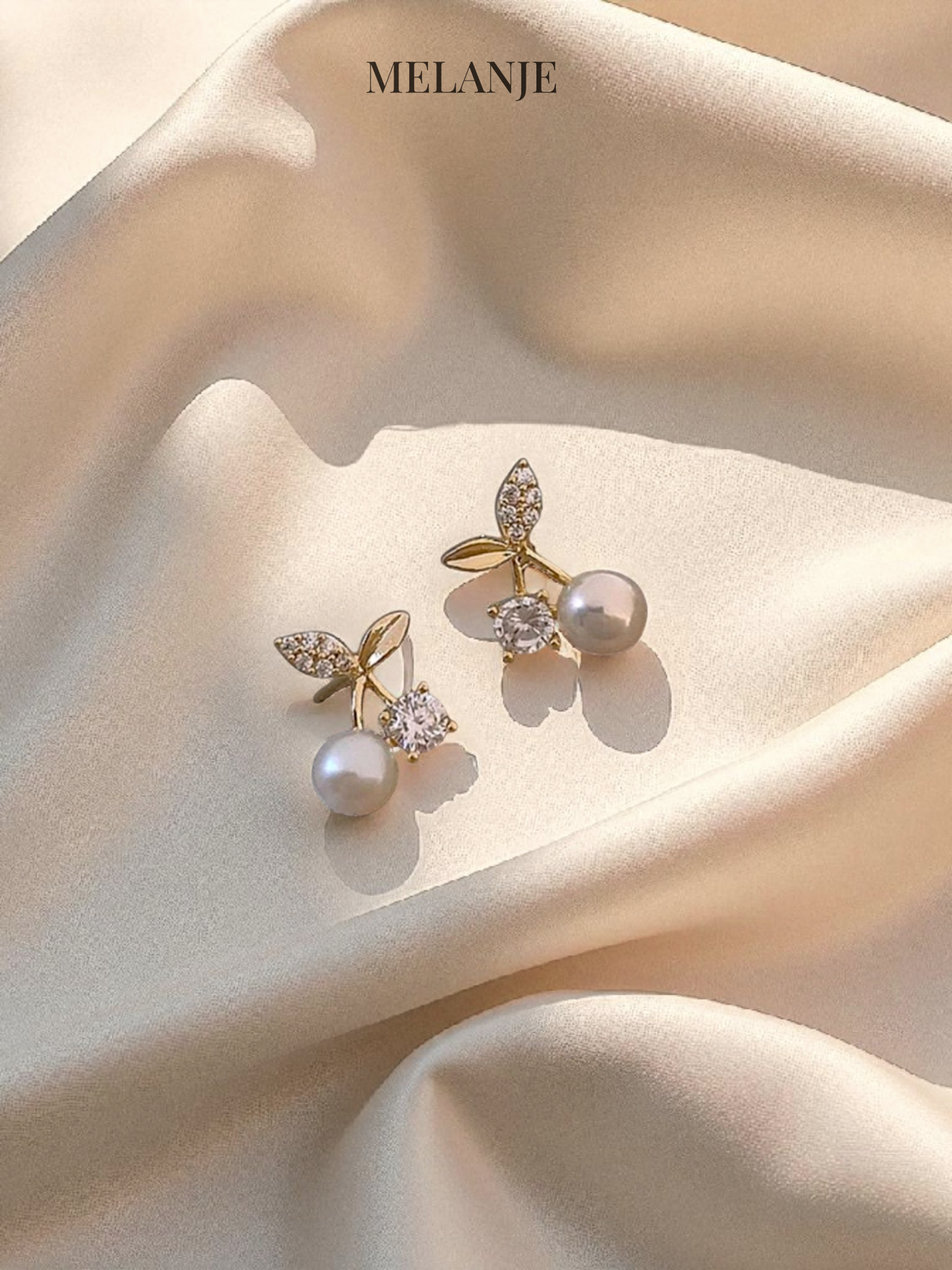 Minimalistic Cherry Pearl Gold Stud Earrings