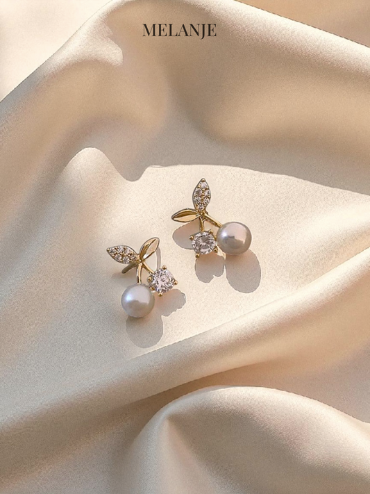 Minimalistic Cherry Pearl Gold Stud Earrings