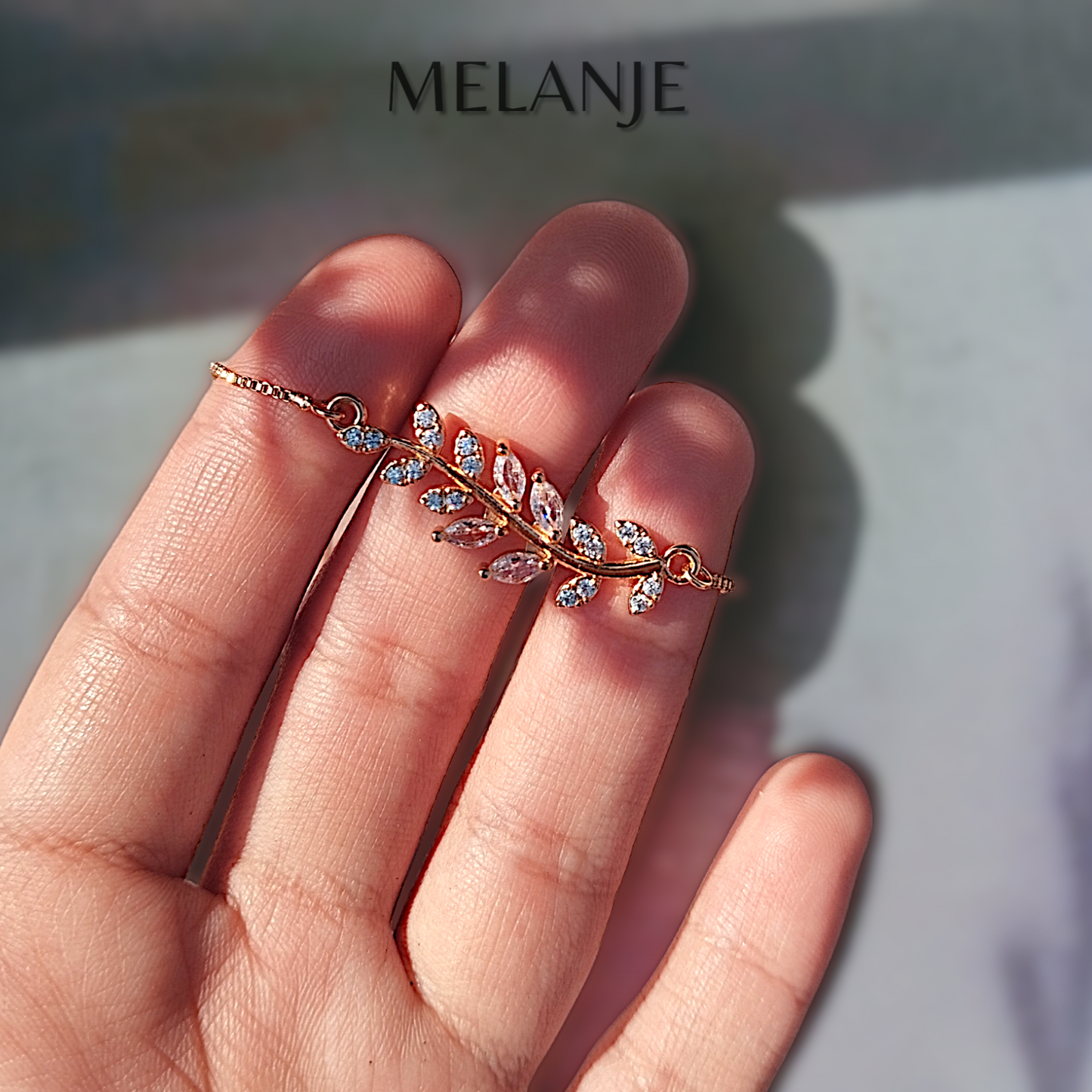 Gold Leaf Bracelet Cubic Zirconia S925 Waterproof Adjustable Bracelet for Women