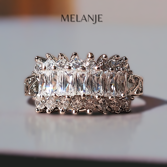 925 Sterling Silver Cubic Zirconia Three Row Adjustable Princess Ring