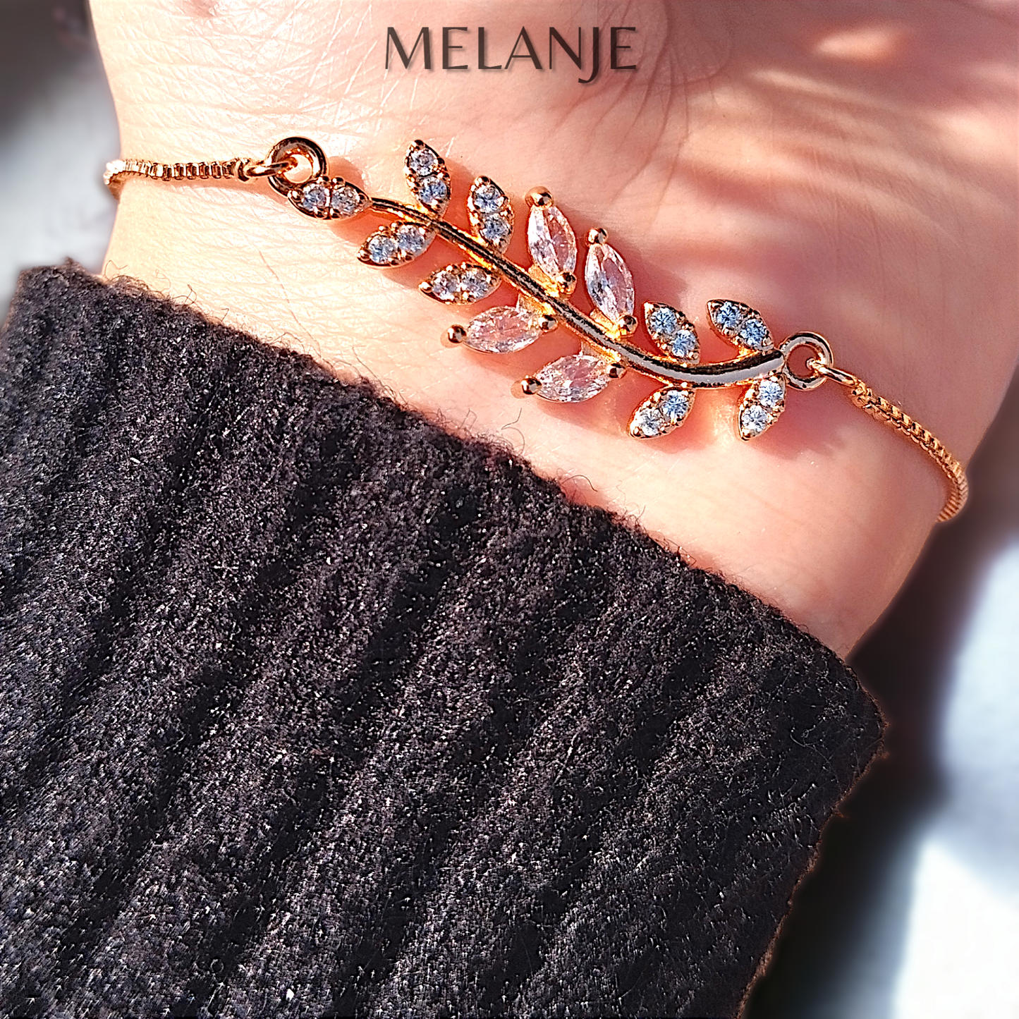 Gold Leaf Bracelet Cubic Zirconia S925 Waterproof Adjustable Bracelet for Women