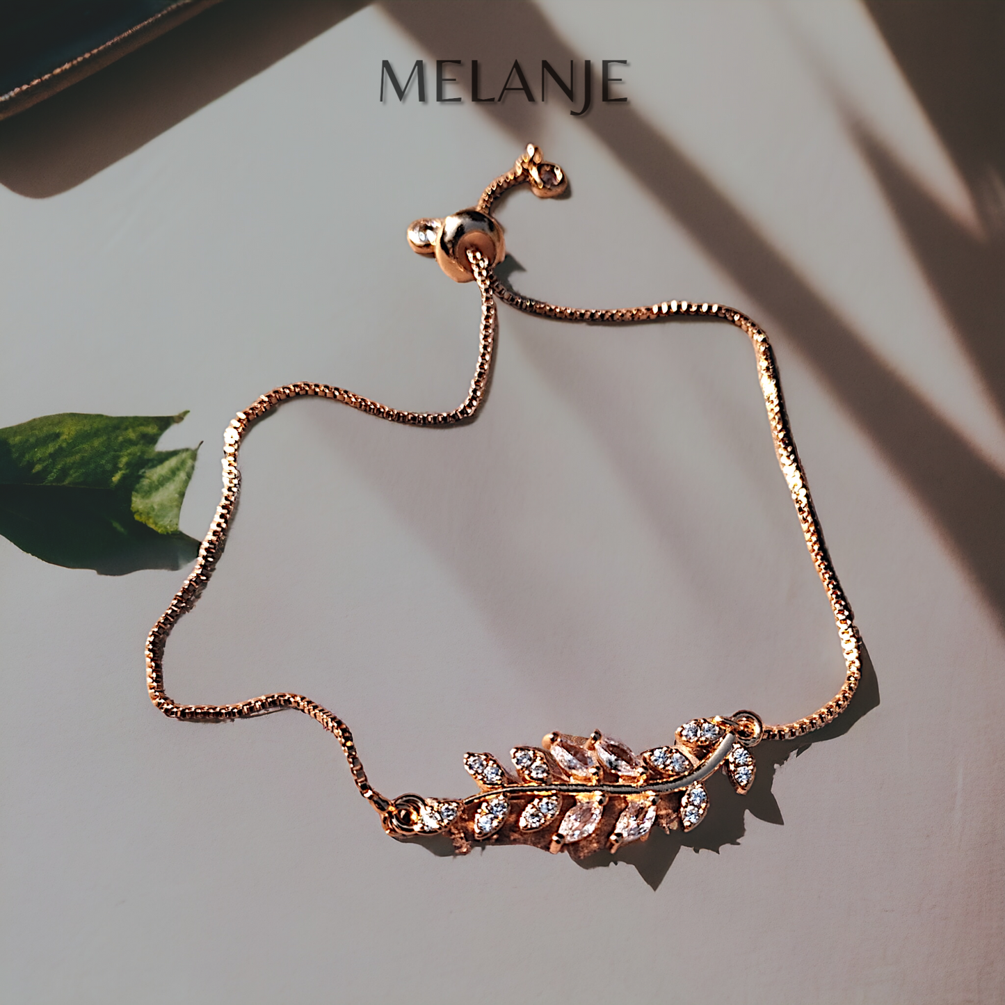 Gold Leaf Bracelet Cubic Zirconia S925 Waterproof Adjustable Bracelet for Women