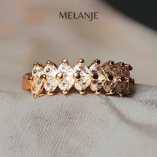 Heart Cut Double Rows White Cubic Zircon Gold Adjustable Ring