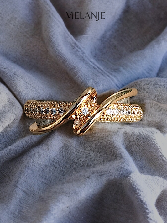 Gold Interlaced Design Single Row Cubic Zirconia Adjustable Ring