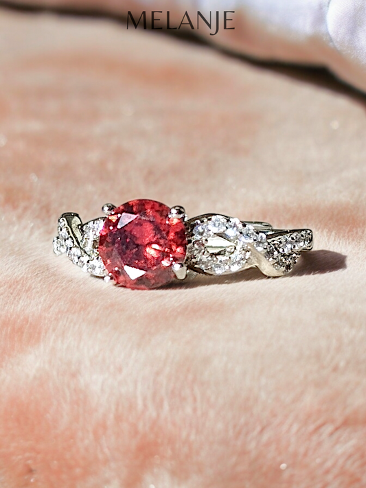 Scarlet Red Solitaire Crystal Twisted-Cut Cubic Zirconia Adjustable Ring