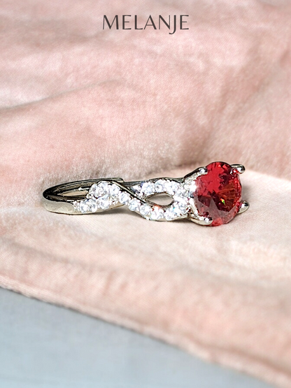 Scarlet Red Solitaire Crystal Twisted-Cut Cubic Zirconia Adjustable Ring