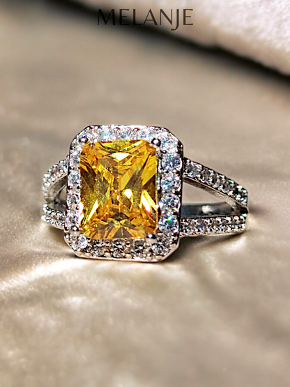 Bright Yellow Crystal Sterling Silver Cubic Zirconia Split Shank Ring