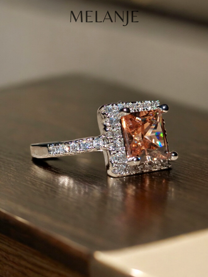 Vintage Champagne Crystal Cubic Zirconia Adjustable Ring