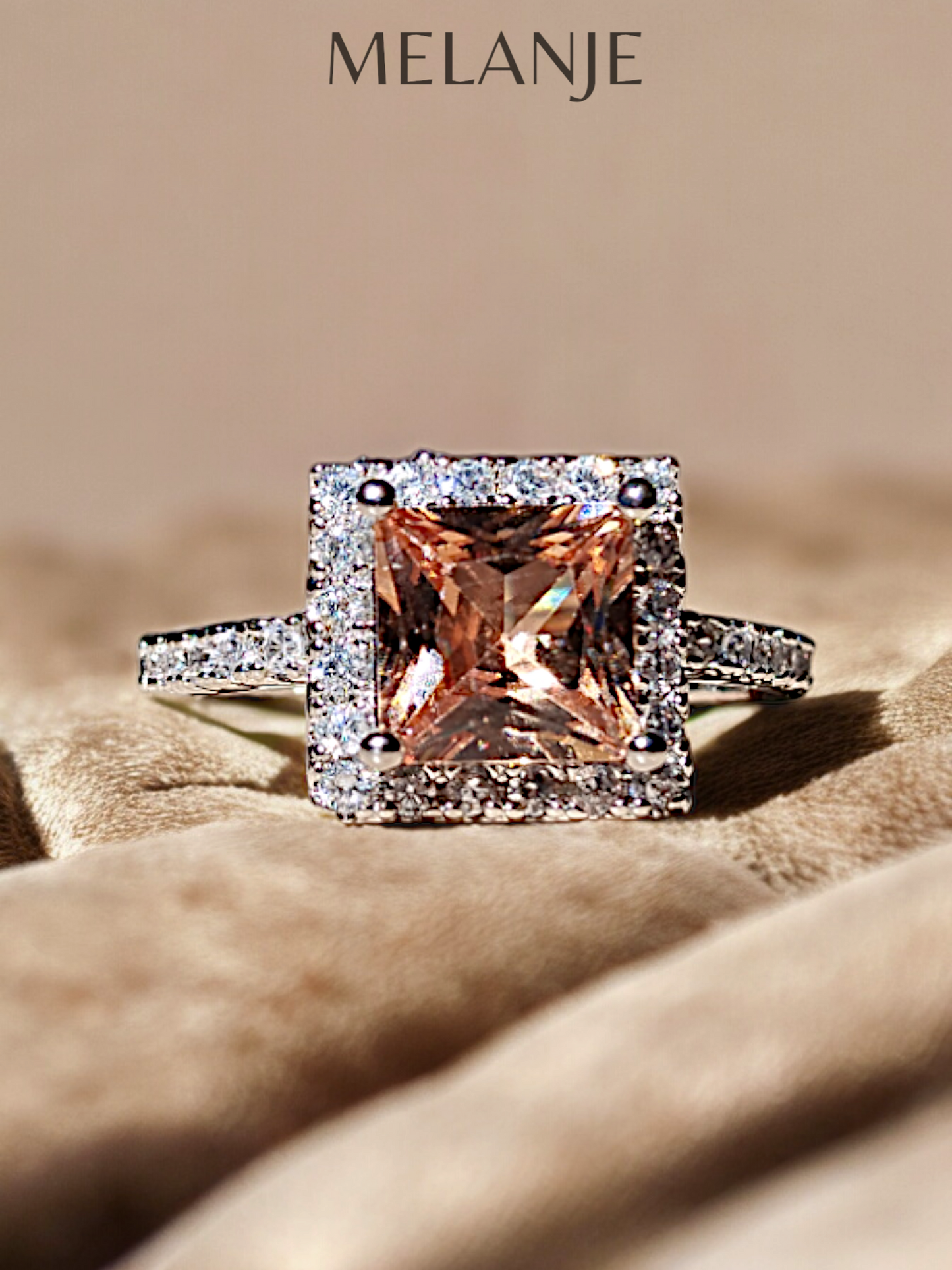 Vintage Champagne Crystal Cubic Zirconia Adjustable Ring