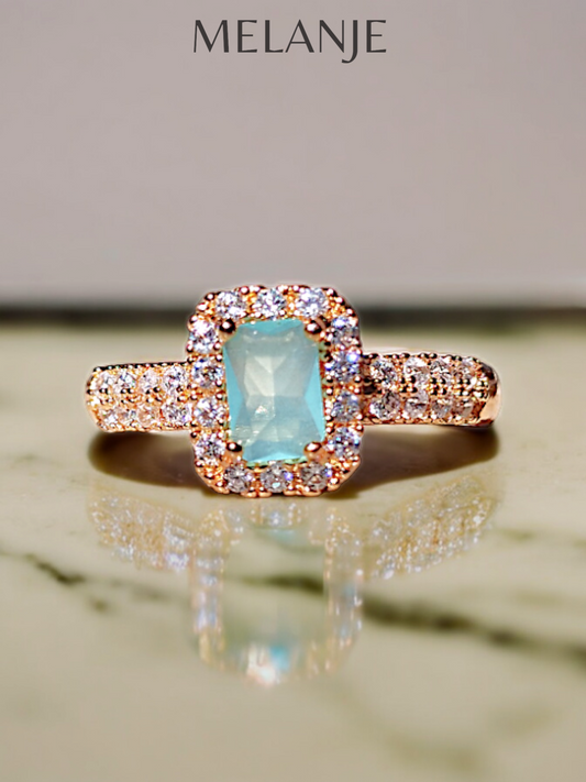 Light Turquoise Rectangular Crystal White Cubic Zircon Adjustable Gold Ring