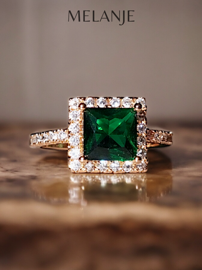 Emerald Square Crystal Cubic Zirconia Adjustable Gold Ring