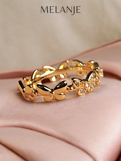 Gold Plated Cubic Zirconia Adjustable Butterfly Charm Ring