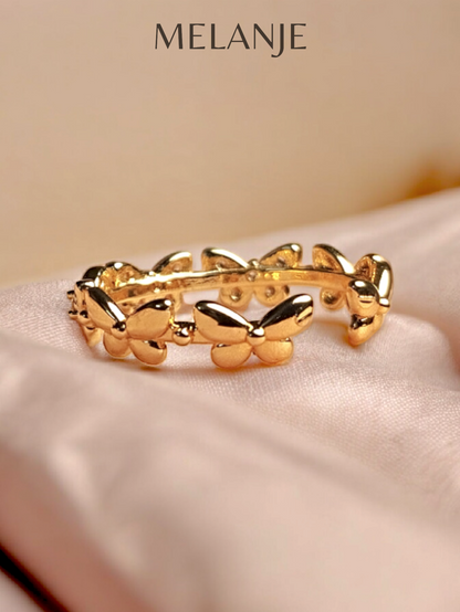 Gold Plated Cubic Zirconia Adjustable Butterfly Charm Ring