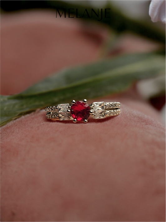 Ruby Solitaire Round Crystal White Cubic Zircon Double Row Design Adjustable Ring