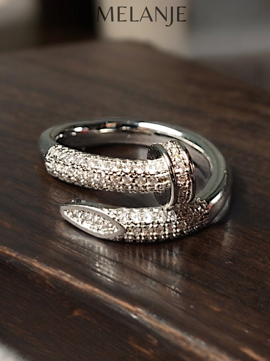 Cubic Zirconia Pave Encrusted Sterling Silver Luxury Coiled Nail Ring