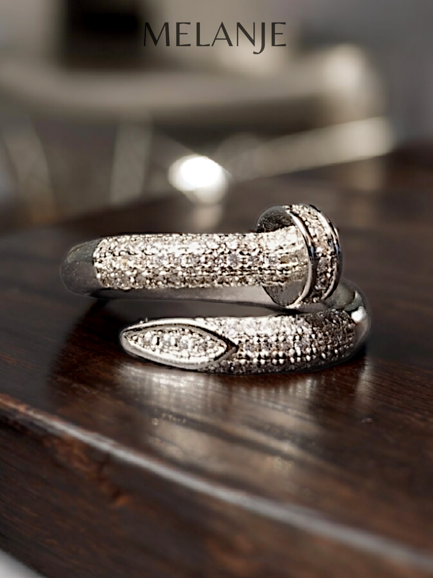 Cubic Zirconia Pave Encrusted Sterling Silver Luxury Coiled Nail Ring