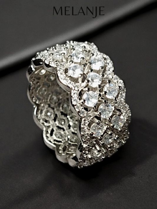 Premium Sterling Silver Clear Cubic Zirconia Cluster Band Luxury Ring