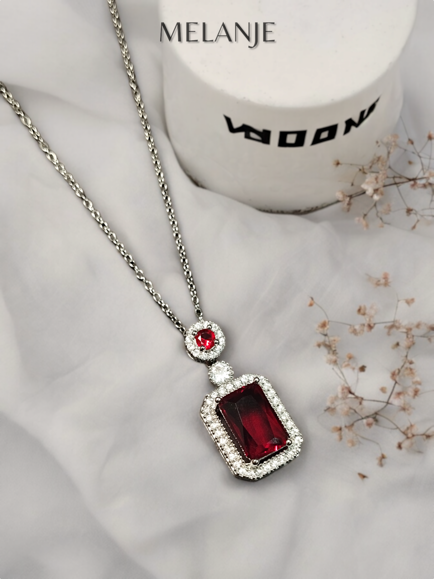 Garnet Cubic Zirconia Sterling Silver Elegant Formal Wear Pendant Necklace