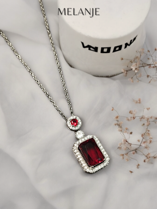 Garnet Cubic Zirconia Sterling Silver Elegant Formal Wear Pendant Necklace