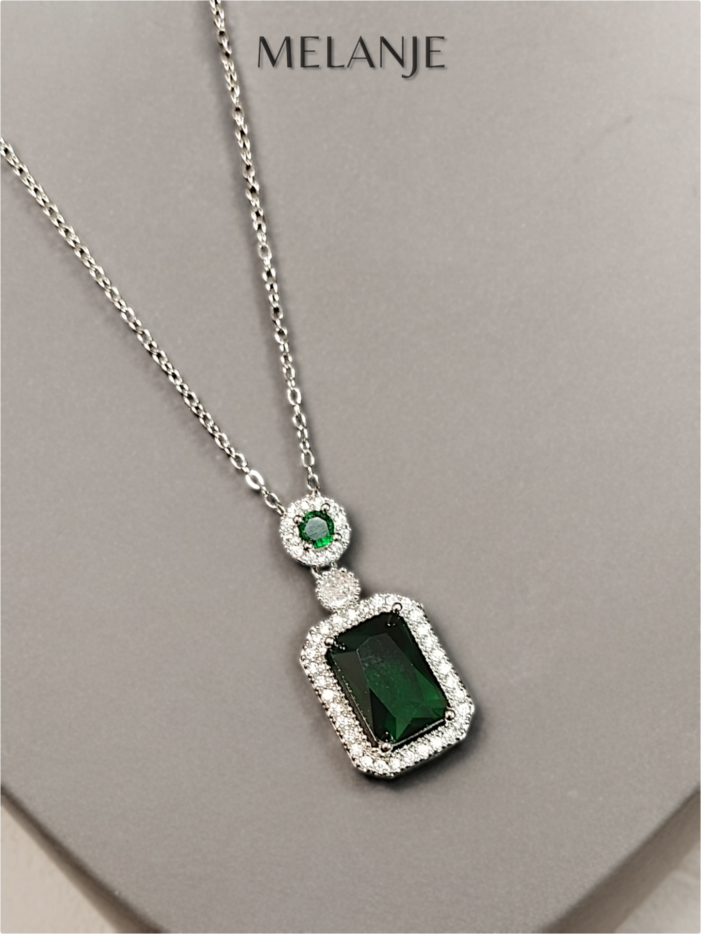 Emerald Cubic Zirconia Sterling Silver Elegant Formal Wear Pendant Necklace