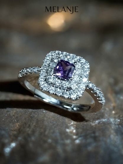 Soft Purple Solitaire Square Crystal Double Cushion Cut Cubic Zirconia Adjustable Ring