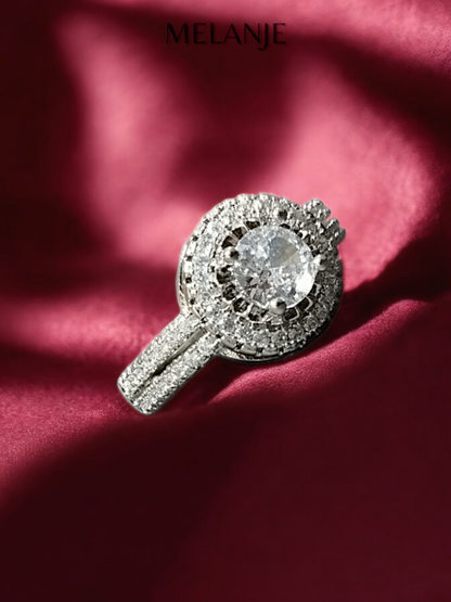 Sterling Silver Clear Cubic Zirconia Round Halo Adjustable Engagement Ring