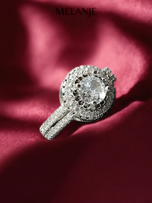 Sterling Silver Clear Cubic Zirconia Round Halo Adjustable Engagement Ring