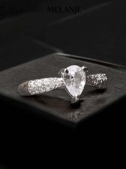 Clear Pear Shaped Crystal Cubic Zirconia Sterling Silver Adjustable Ring