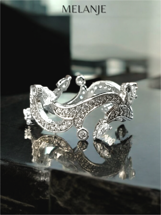 Sterling Silver Branch Cut Cubic Zirconia Delicate Band Ring