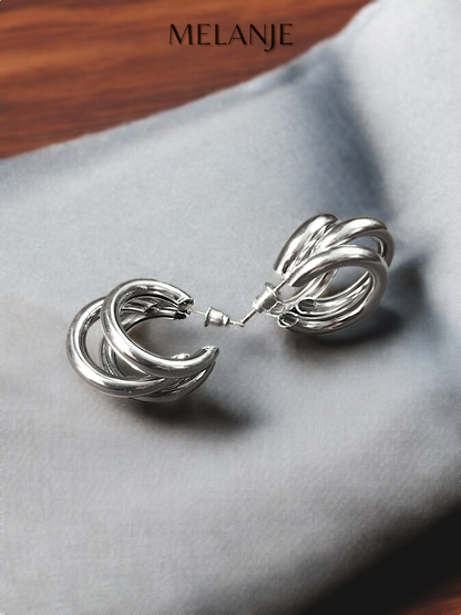 Sterling Silver Triple Open Hoop Bold Earrings