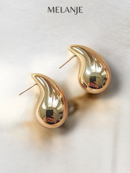 Chunky Teardrop Gold Dome Drop Bold Earrings