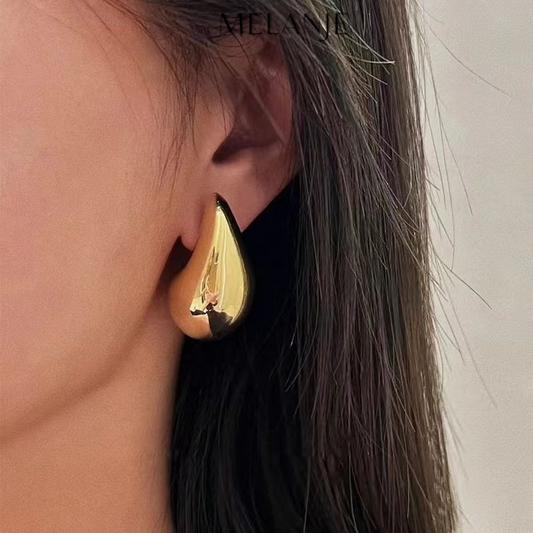 Chunky Teardrop Gold Dome Drop Bold Earrings