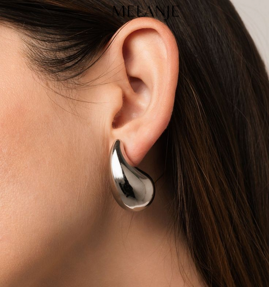 Chunky Teardrop Silver Dome Drop Bold Earrings