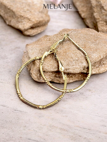 Bamboo Style Thin Gold Hoop Earrings