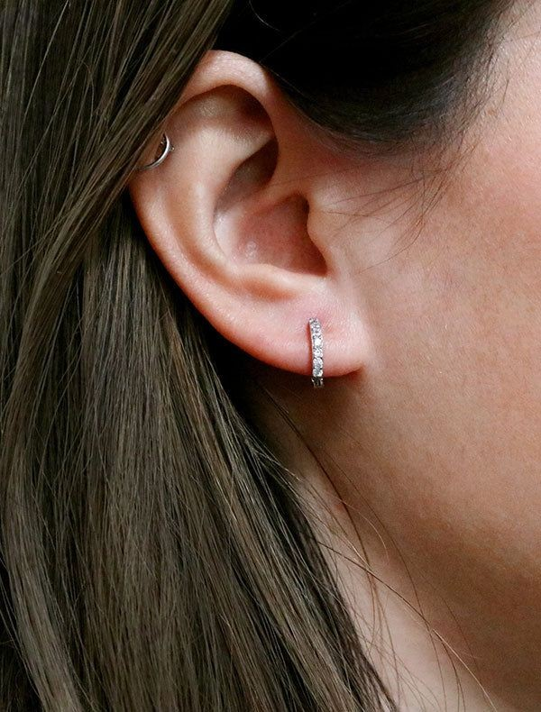 Sterling Silver Clear Cubic Zirconia Delicate Tiny Huggie Earrings