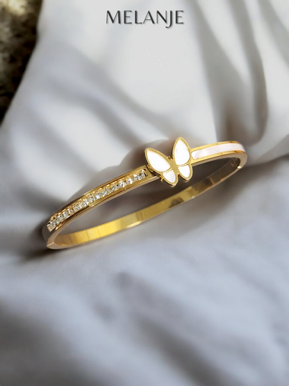 1K Gold Plated Stainless Steel Tapered Cubic Zirconia & Marble Detailing Butterfly Bracelet