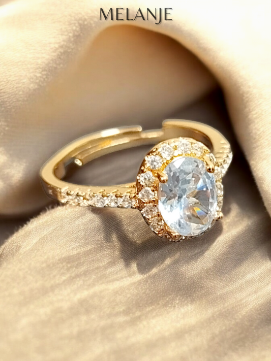 Oval Clear Cubic Zirconia Adjustable Halo Gold Ring