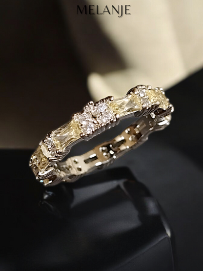 Dull Yellow Asscher Cut Cubic Zirconia Luxury Band Ring