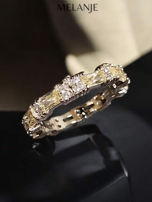 Dull Yellow Asscher Cut Cubic Zirconia Luxury Band Ring