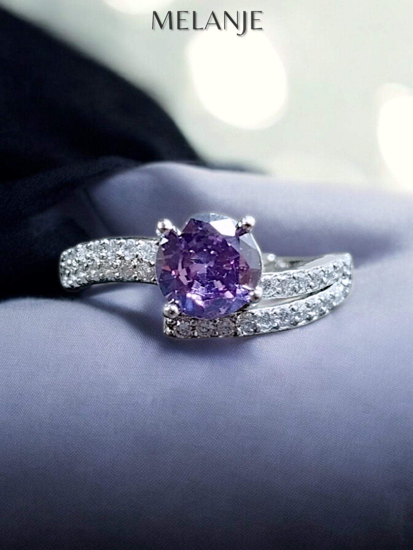 Lavender Round Solitaire Crystal Clear Cubic Zirconia Adjustable Luxury Ring