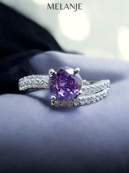 Lavender Round Solitaire Crystal Clear Cubic Zirconia Adjustable Luxury Ring