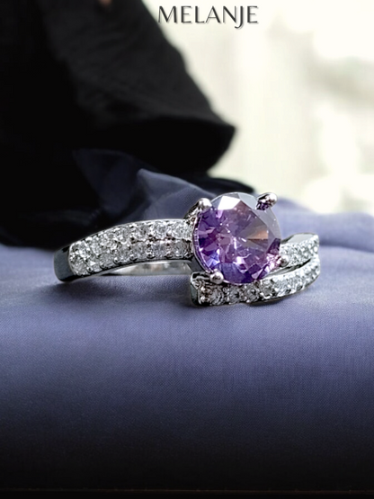 Lavender Round Solitaire Crystal Clear Cubic Zirconia Adjustable Luxury Ring