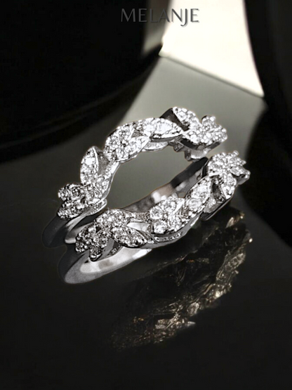 Sterling Silver Intricate Leaf Design Cubic Zirconia Eternity Ring