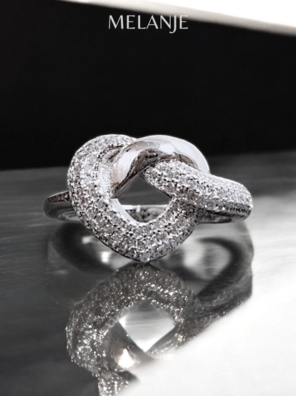 Clear Cubic Zirconia Chunky Heart Knot Ring