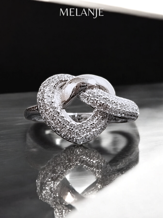Clear Cubic Zirconia Chunky Heart Knot Ring